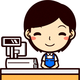 女性ショップ店員イラスト/笑顔でレジ対応