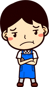 男性ショップ店員イラスト/腕組みして思案する