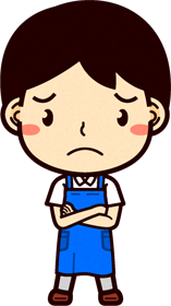 男性ショップ店員イラスト/腕組みして困り顔