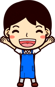 男性ショップ店員イラスト/笑顔でバンザイ