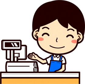男性ショップ店員イラスト/笑顔でレジ対応