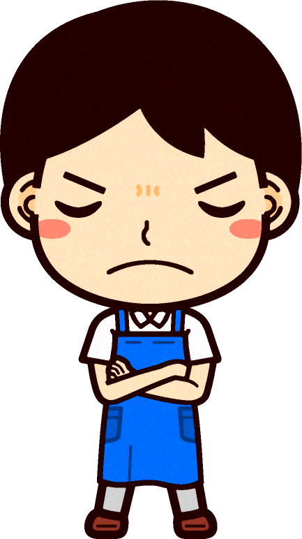 男性ショップ店員イラスト/厳しい顔で腕組みする