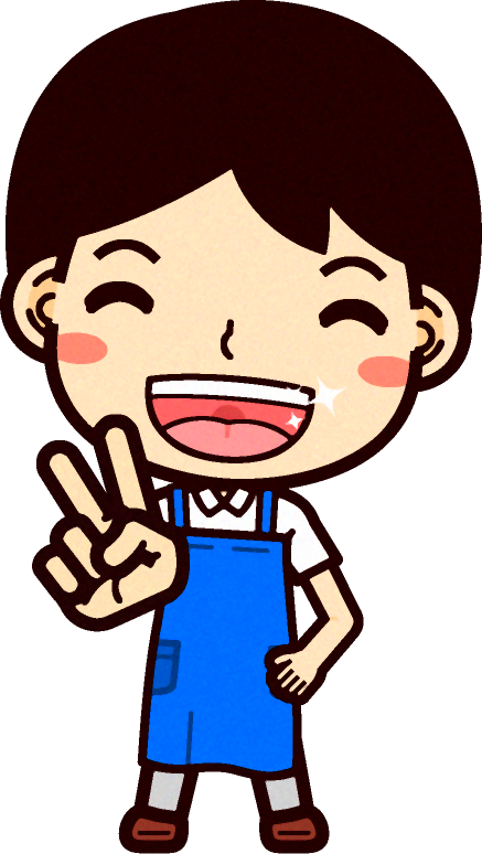 男性ショップ店員イラスト/爽やかな笑顔でブイサイン