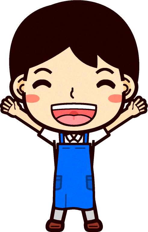 男性ショップ店員イラスト/笑顔でバンザイ