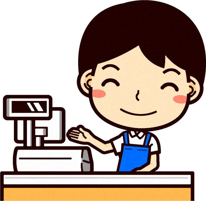 男性ショップ店員イラスト/笑顔でレジ対応