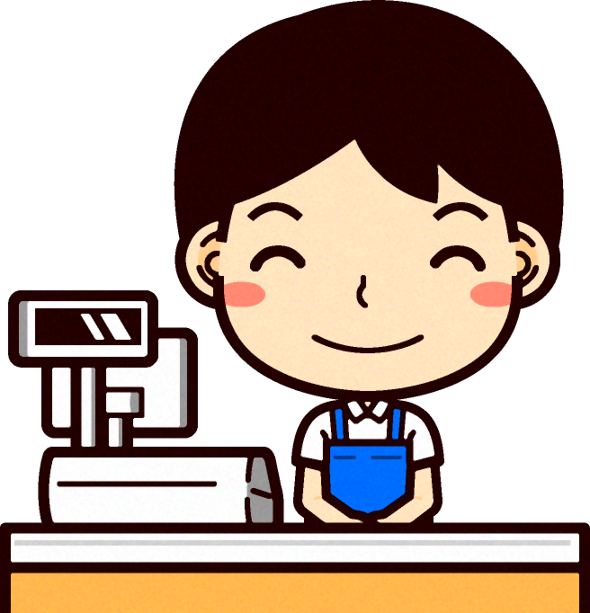 男性ショップ店員イラスト/笑顔でレジ対応2