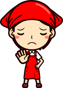 「女性スーパーマーケットの店員イラスト/お待ちください