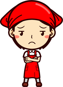 女性スーパーマーケットの店員イラスト/腕組みして思案する