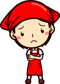 女性スーパーマーケットの店員イラスト/腕組みして困り顔