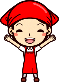 女性スーパーマーケットの店員イラスト/笑顔でバンザイ