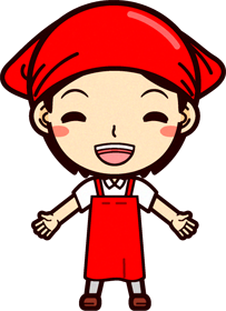 女性スーパーマーケットの店員イラスト/笑顔で手を広げる