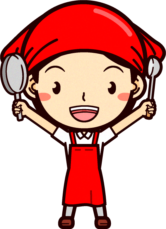 女性スーパーマーケットの店員イラスト/フライパンとお玉を持つ