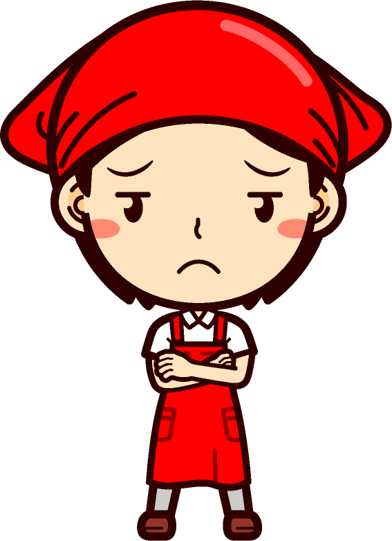 女性スーパーマーケットの店員イラスト/腕組みして思案する