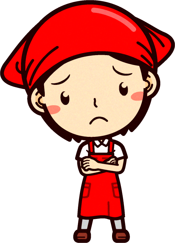 女性スーパーマーケットの店員イラスト/腕組みして困り顔