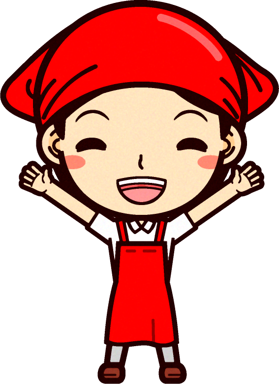 女性スーパーマーケットの店員イラスト/笑顔でバンザイ