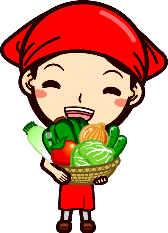 女性スーパーマーケットの店員イラスト/笑顔で野菜を持つ