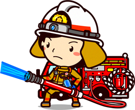 女性の消防士イラスト/消火活動中