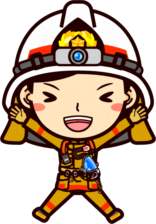 女性の消防士イラスト/飛び上がって喜ぶ