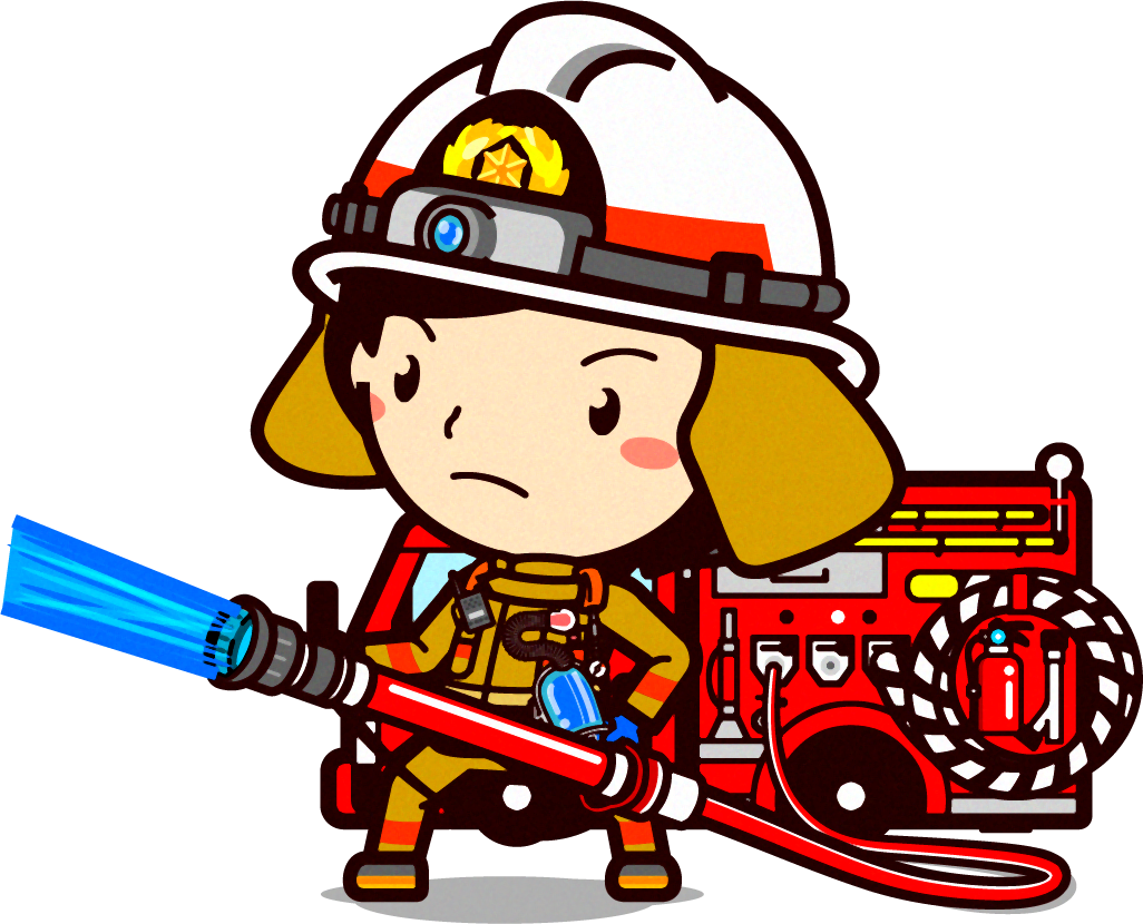 女性の消防士イラスト/消火活動中