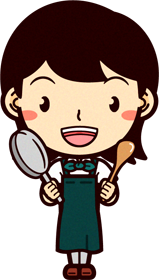 野菜ソムリエのイラスト/フライパンとしゃもじを持つ