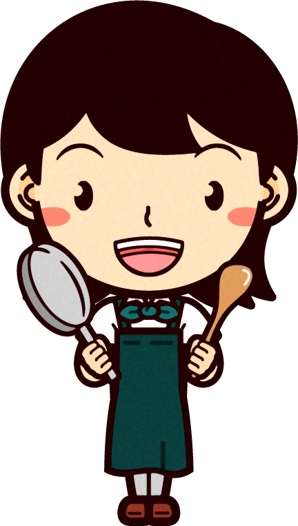 野菜ソムリエのイラスト/フライパンとしゃもじを持つ