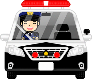 パトカーに乗る警察官のイラスト