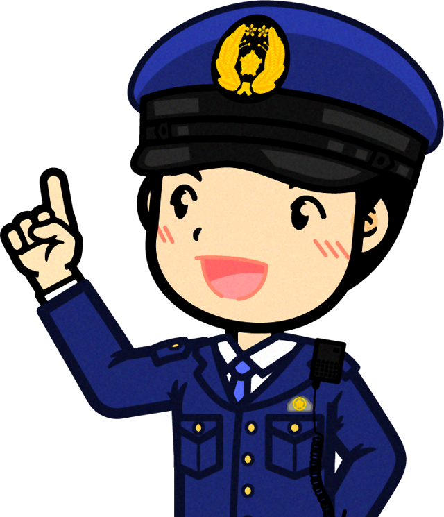 警察官のイラスト/右上を指さす