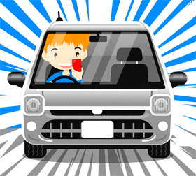 スマホを見る人イラスト/車