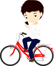 スマホを見る人イラスト/自転車