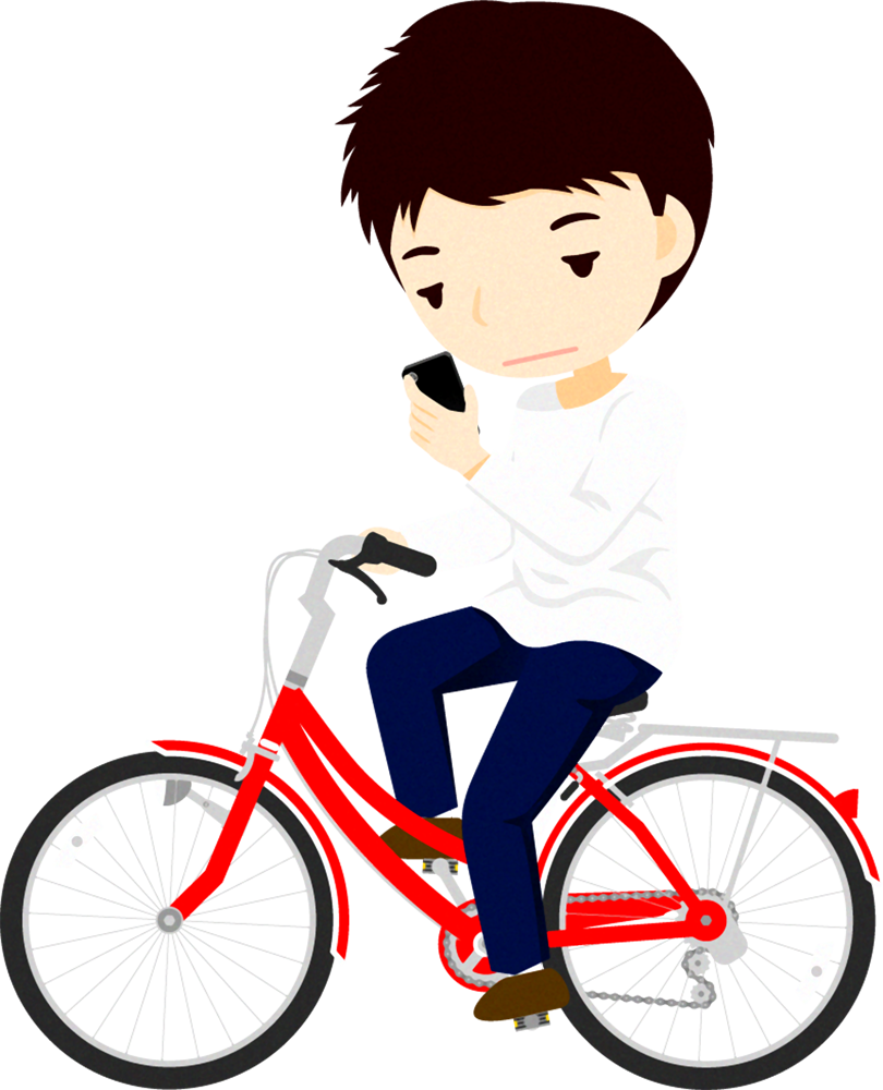 スマホを見る人イラスト/自転車