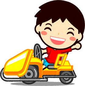 ゴーカートで遊ぶ子供のイラスト/手を振る男の子