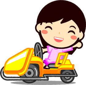 ゴーカートで遊ぶ子供のイラスト/手を振る女の子