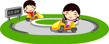 ゴーカートで遊ぶ子供たちのイラスト