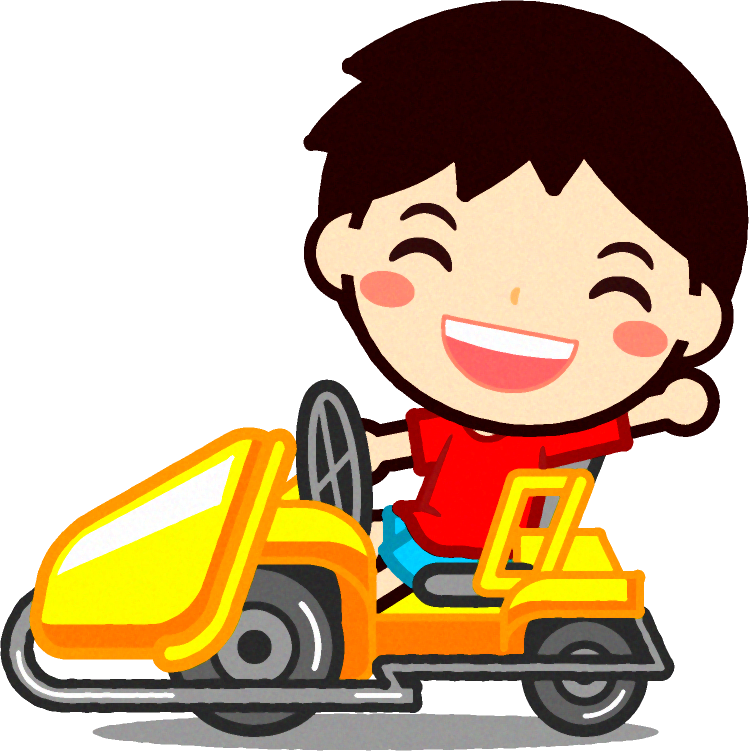 ゴーカートで遊ぶ子供のイラスト/手を振る男の子