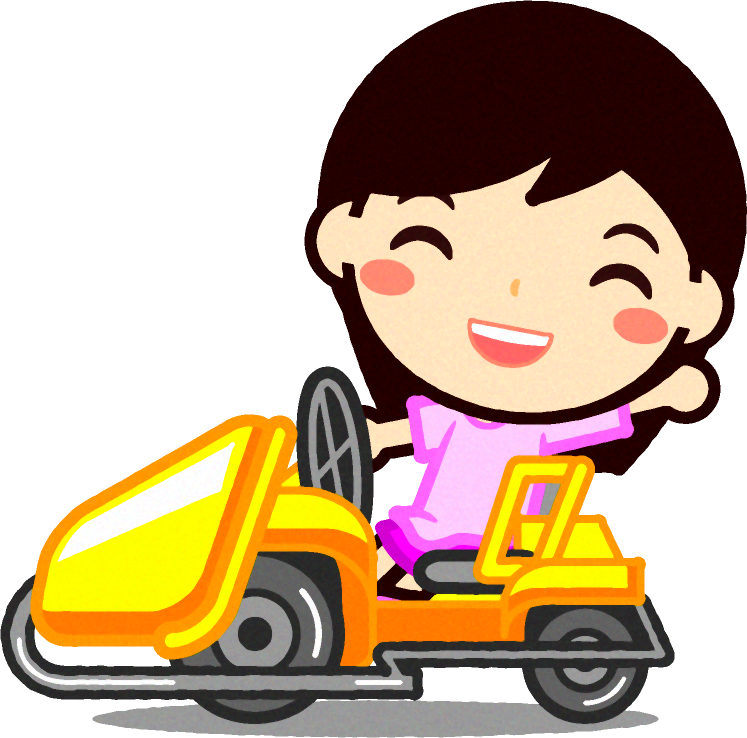 ゴーカートで遊ぶ子供のイラスト/手を振る女の子