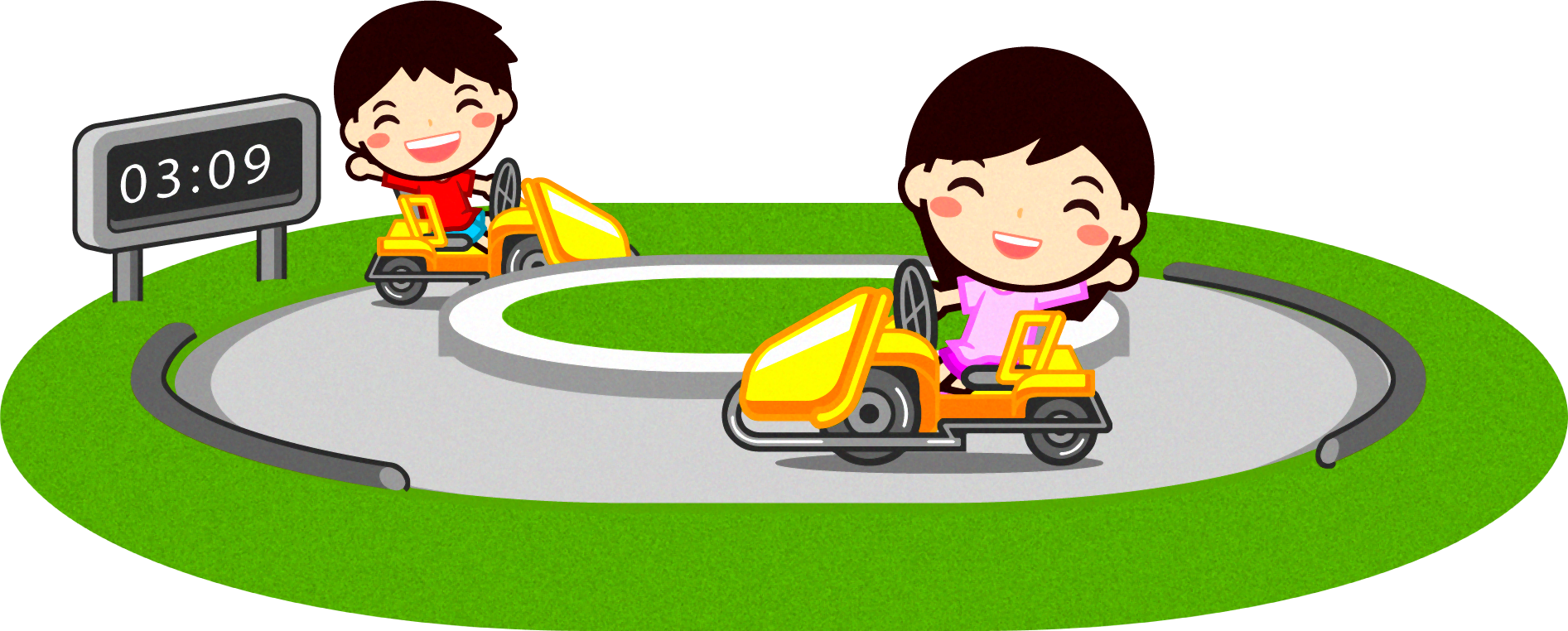 ゴーカートで遊ぶ子供たちのイラスト