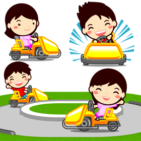 ゴーカートで遊ぶイラスト