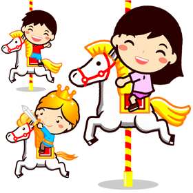 メリーゴーランドで遊ぶ男の子イラスト