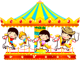 メリーゴーランドで遊ぶ子供達のイラスト2