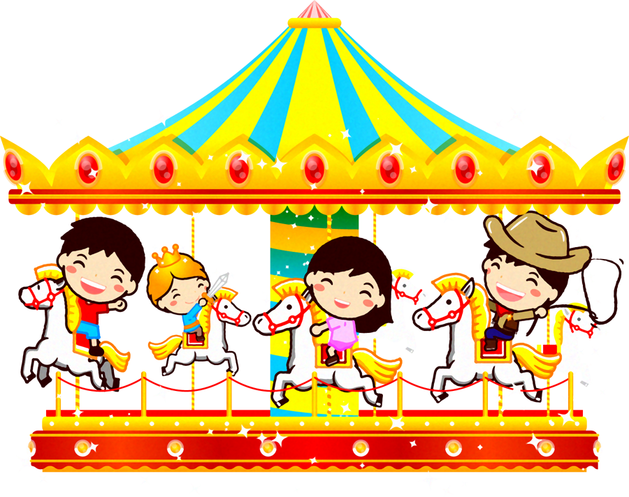 メリーゴーランドで遊ぶ子供達のイラスト2