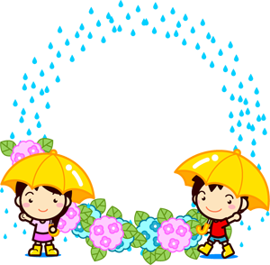 梅雨と子供たちの飾り罫イラスト