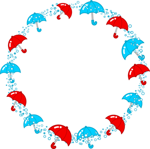 赤と水色の傘飾り罫イラスト