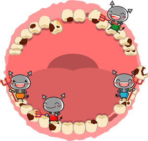 むし歯でボロボロの飾り罫イラスト