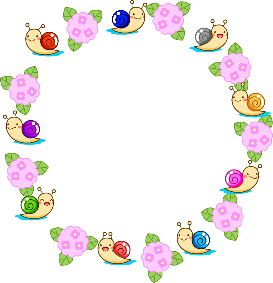 紫陽花とカタツムリの飾り罫イラスト