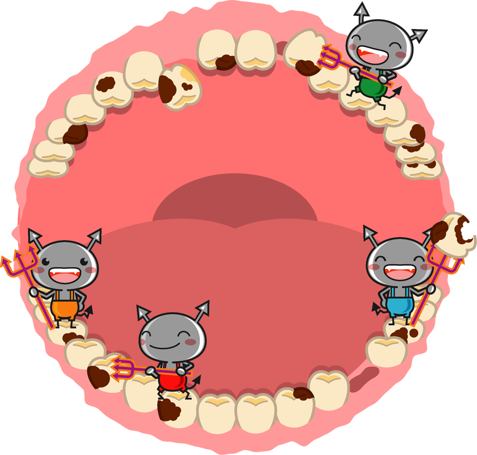 むし歯でボロボロの飾り罫イラスト