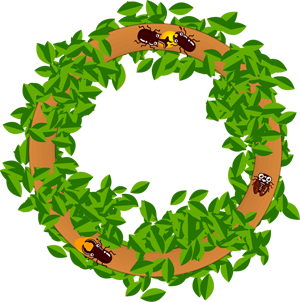 木に集まって来た昆虫の飾り罫イラスト