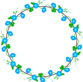 朝顔の飾り罫イラスト/水色