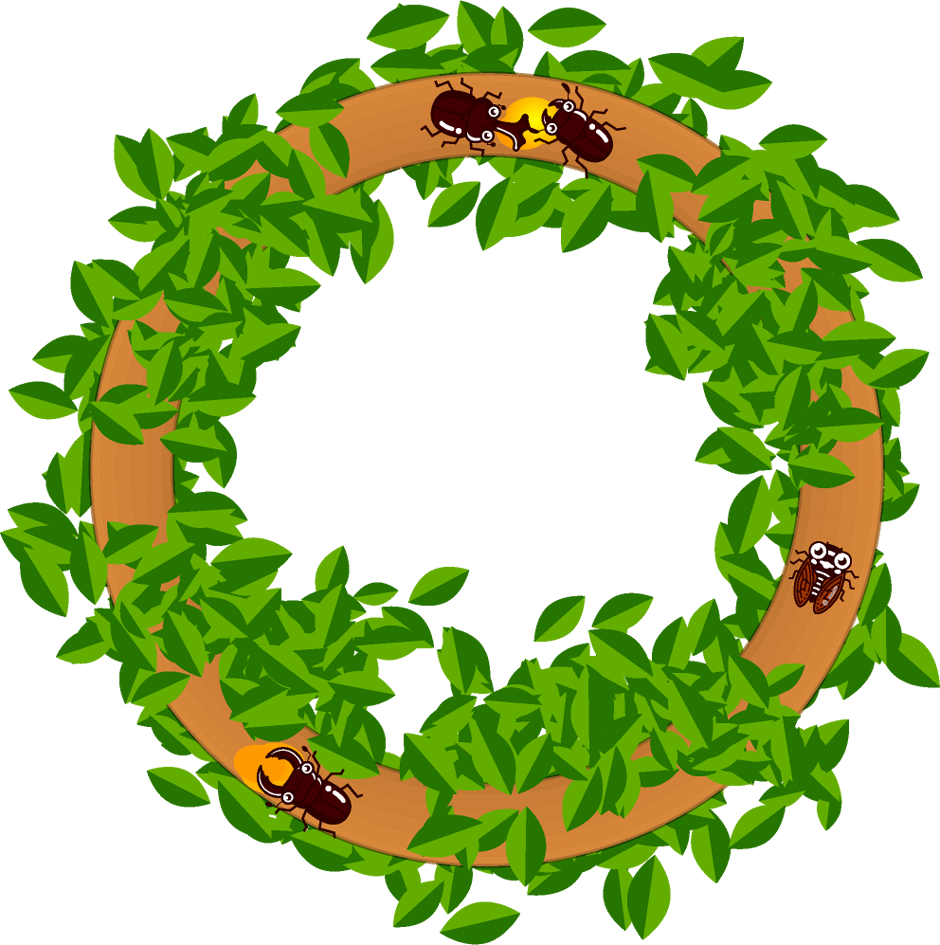 木に集まって来た昆虫の飾り罫イラスト