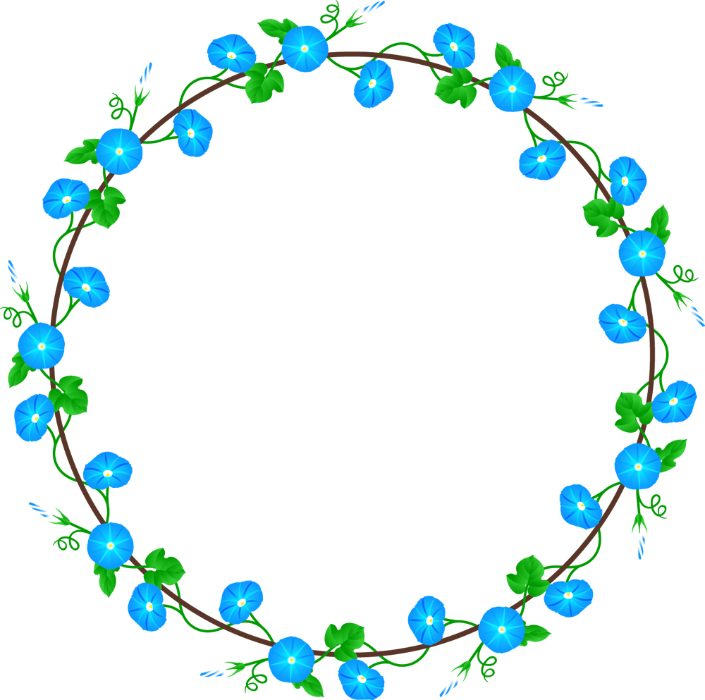 朝顔の飾り罫イラスト/水色