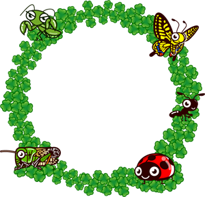 虫とクローバーの飾り罫イラスト